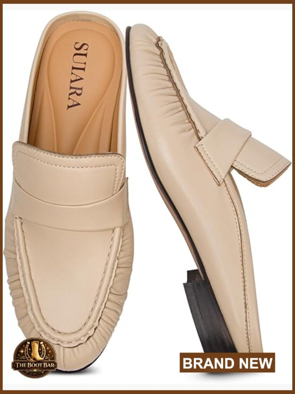 Penny Loafers Chunky Heel Flat Mules Round Toe Slip On Comfortable Casual Slides